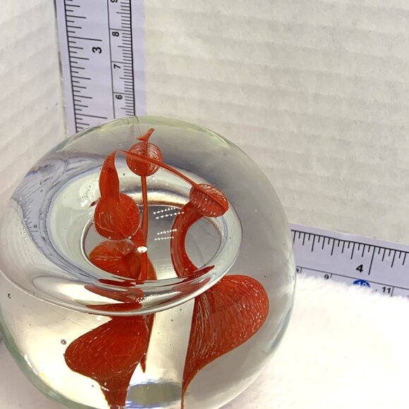 VINTAGE MURARO STYLE ART GLASS PAPERWEIGHT Orange Flamigo - Picture 4 of 5